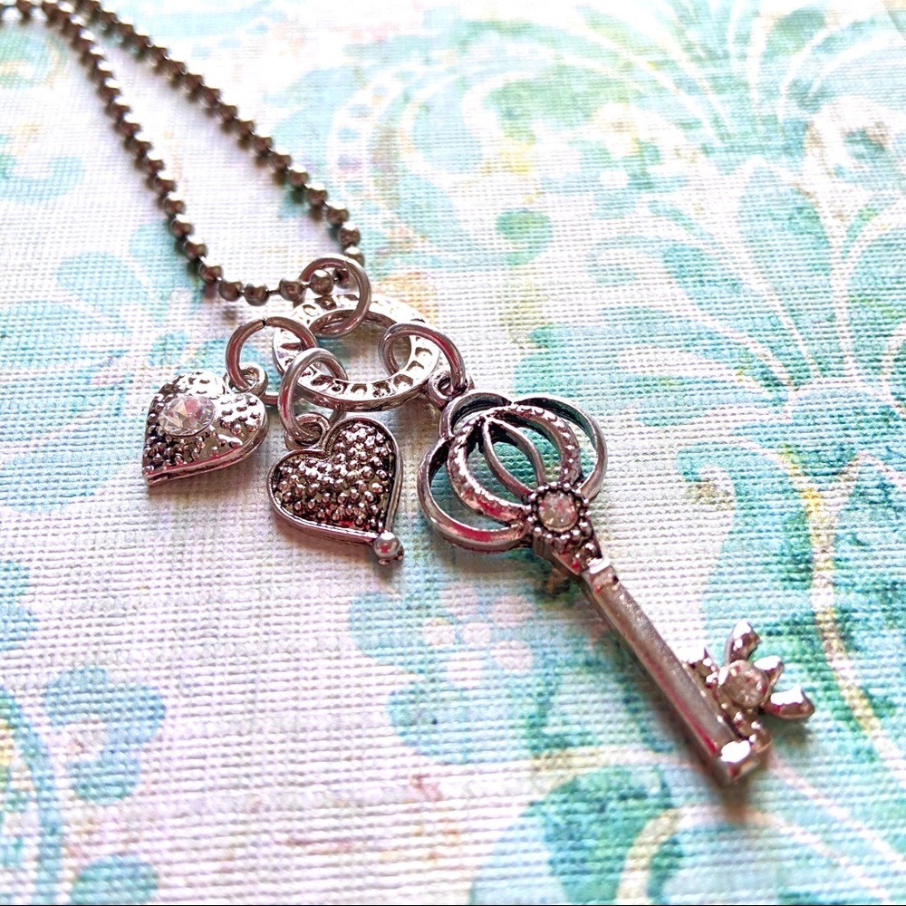 Necklace Antique Silver Plated with Charms NEW